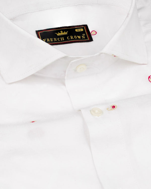Bright White Paisley Jacquard Textured Premium Giza Cotton Shirt
