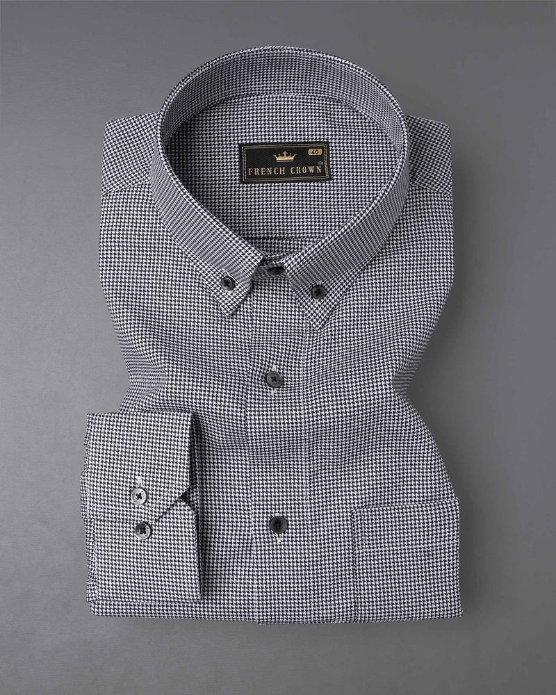 Jade Black and White Houndstooth Textured Premium Giza Cotton Shirt