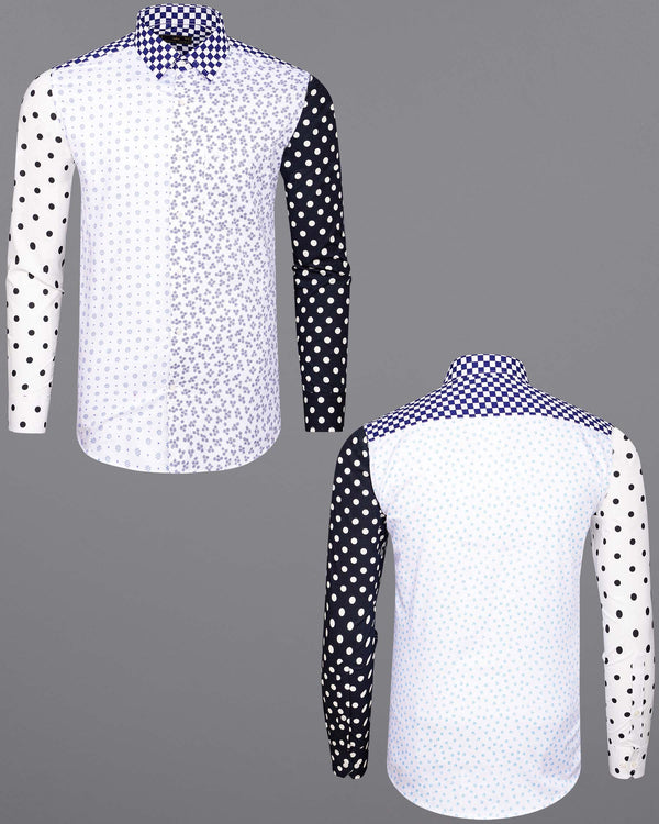 Bright White and Multi Colour Printed Blocking Super Soft Premium Cotton Designer Shirt