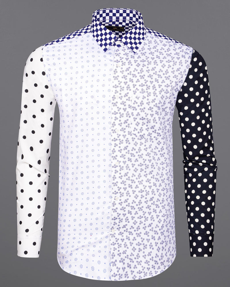 Bright White and Multi Colour Printed Blocking Super Soft Premium Cotton Designer Shirt