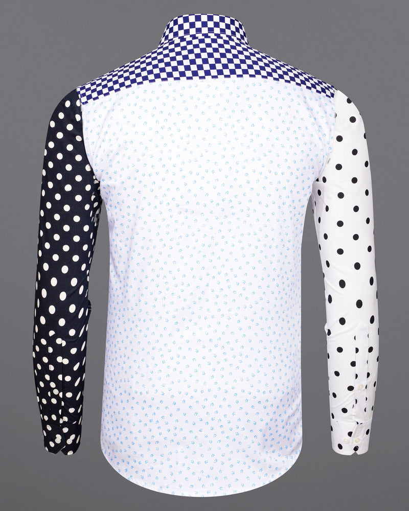 Bright White and Multi Colour Printed Blocking Super Soft Premium Cotton Designer Shirt