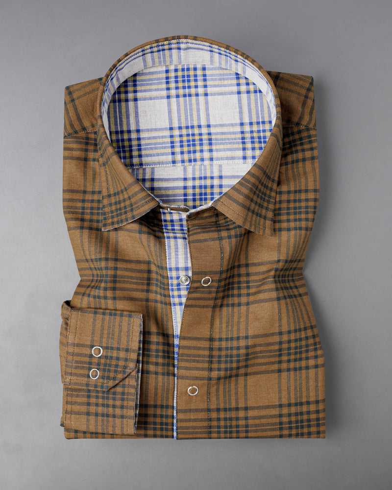 Bright White Plaid and Korma Brown Plaid Royal Oxford Reversible Shirt