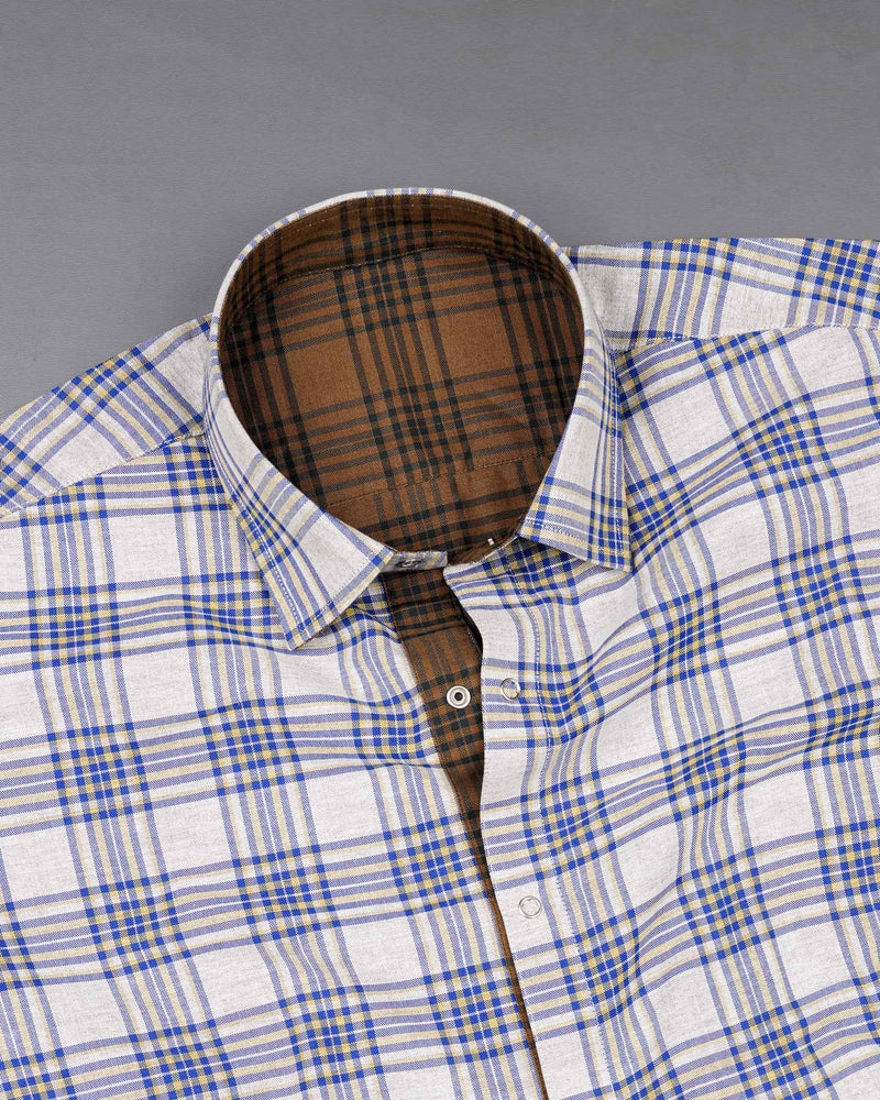 Bright White Plaid and Korma Brown Plaid Royal Oxford Reversible Shirt