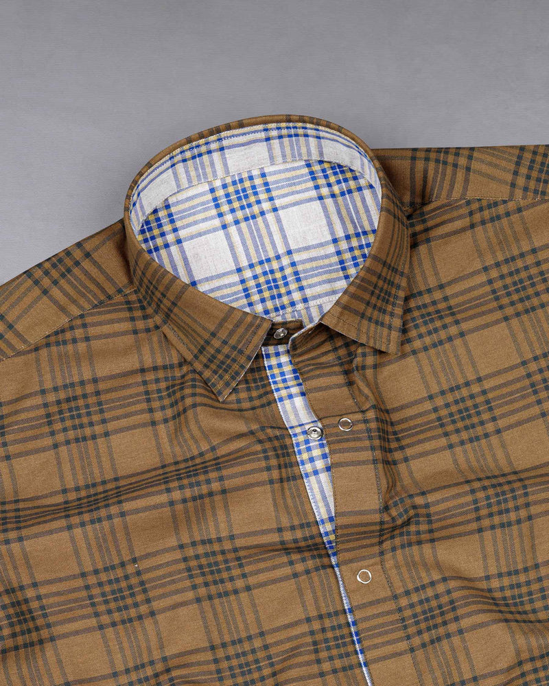 Bright White Plaid and Korma Brown Plaid Royal Oxford Reversible Shirt