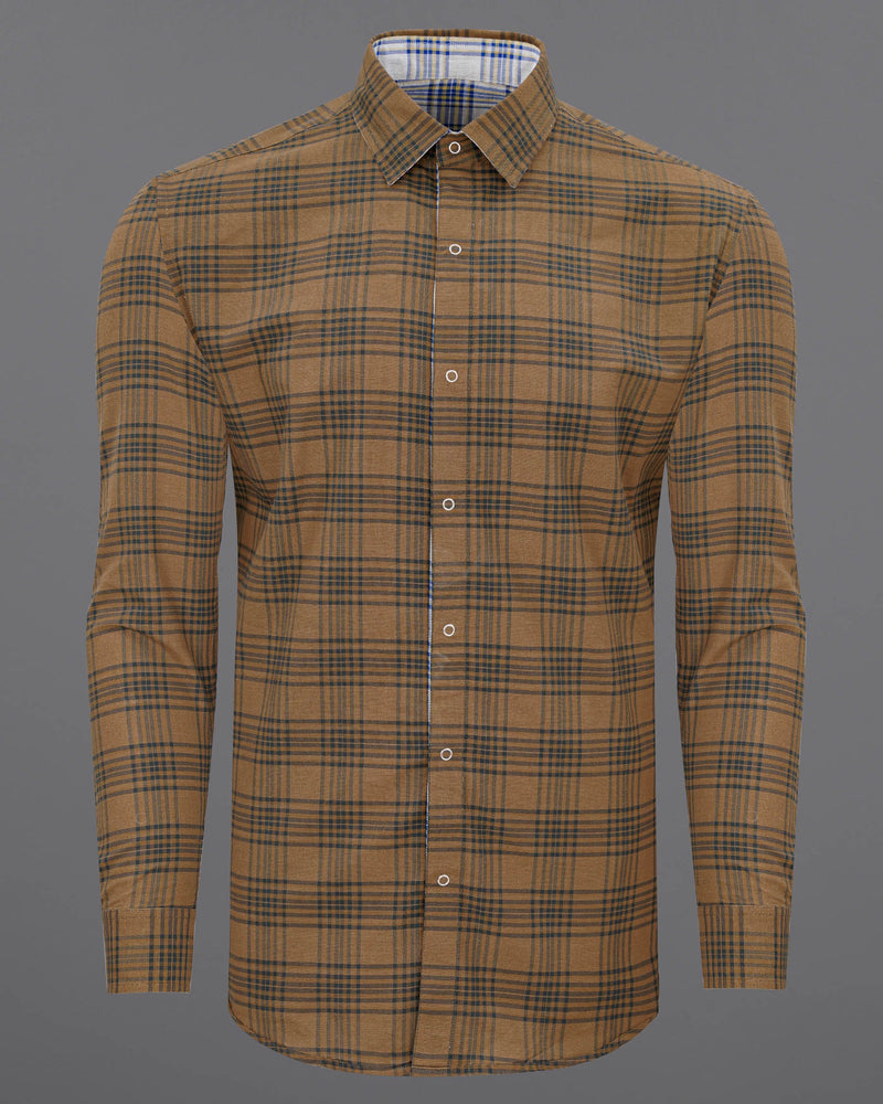 Bright White Plaid and Korma Brown Plaid Royal Oxford Reversible Shirt