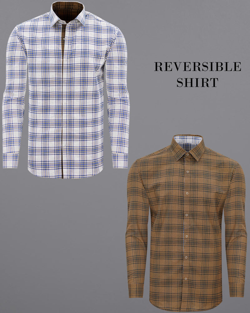 Bright White Plaid and Korma Brown Plaid Royal Oxford Reversible Shirt