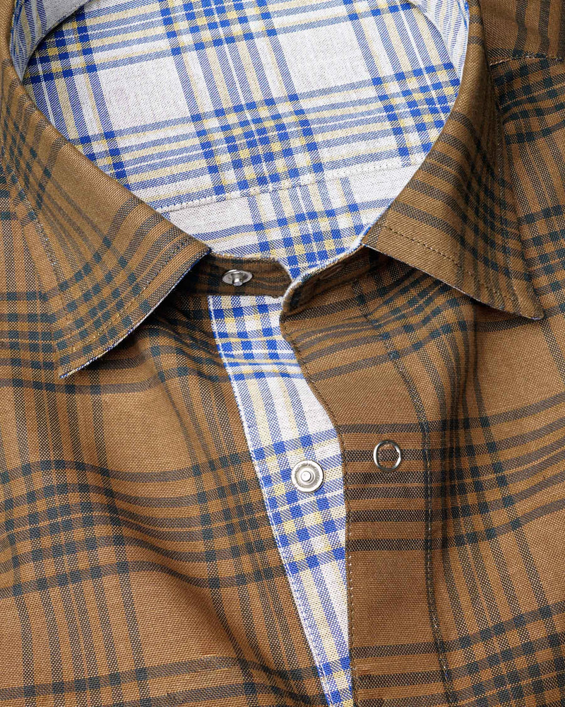 Bright White Plaid and Korma Brown Plaid Royal Oxford Reversible Shirt