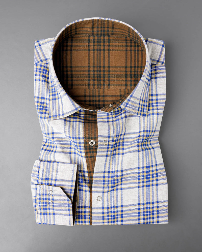 Bright White Plaid and Korma Brown Plaid Royal Oxford Reversible Shirt