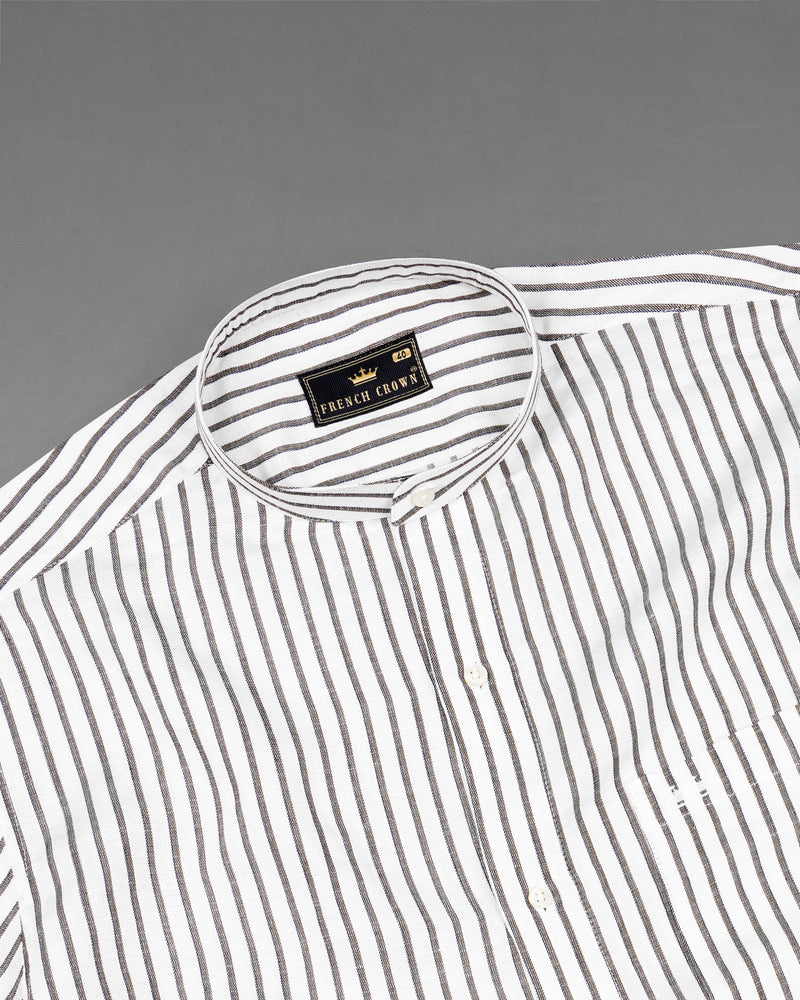 Bright White and Taupe Brown Striped Premium Tencel Shirt