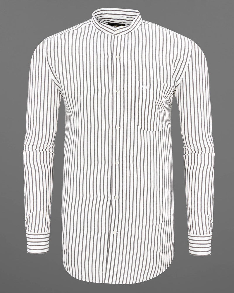 Bright White and Taupe Brown Striped Premium Tencel Shirt