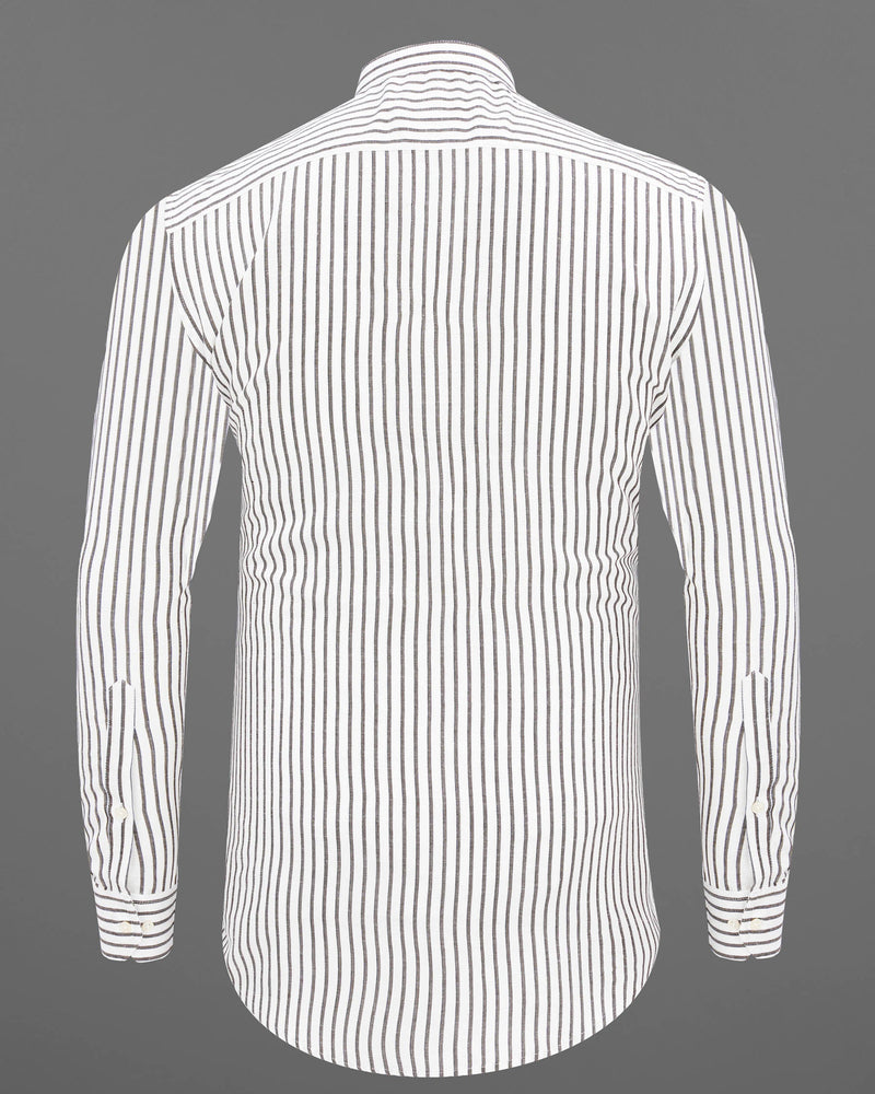 Bright White and Taupe Brown Striped Premium Tencel Shirt