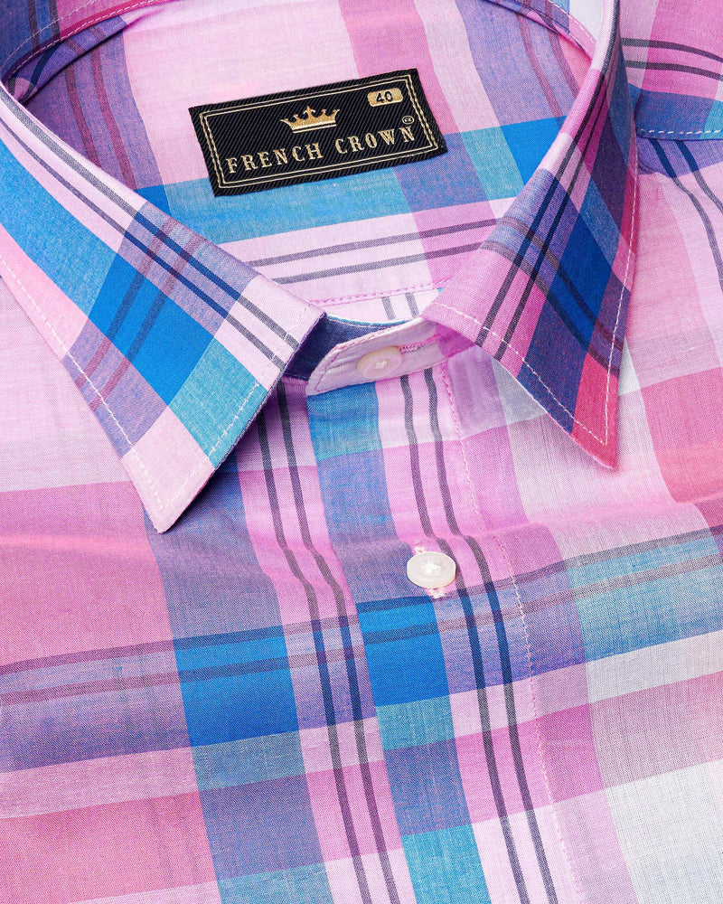 Chantilly Pink with Cornflower Blue Plaid Premium Cotton Shirt