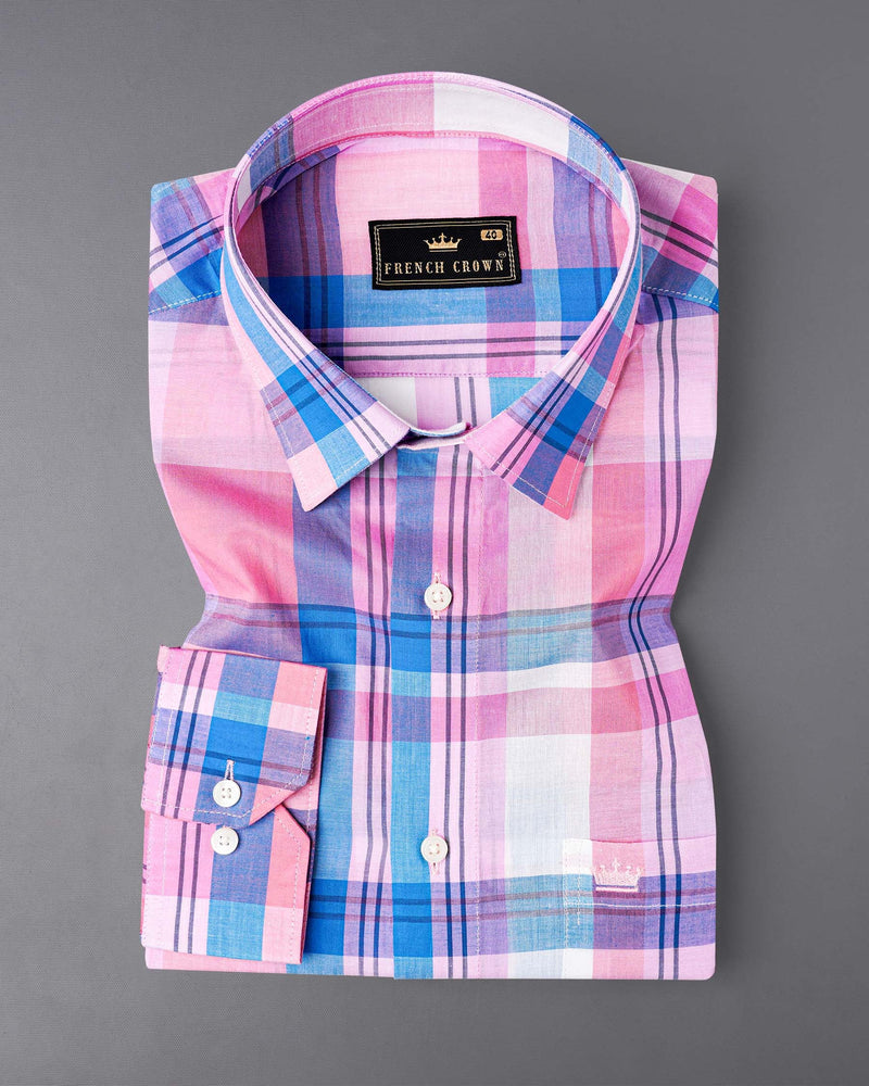 Chantilly Pink with Cornflower Blue Plaid Premium Cotton Shirt