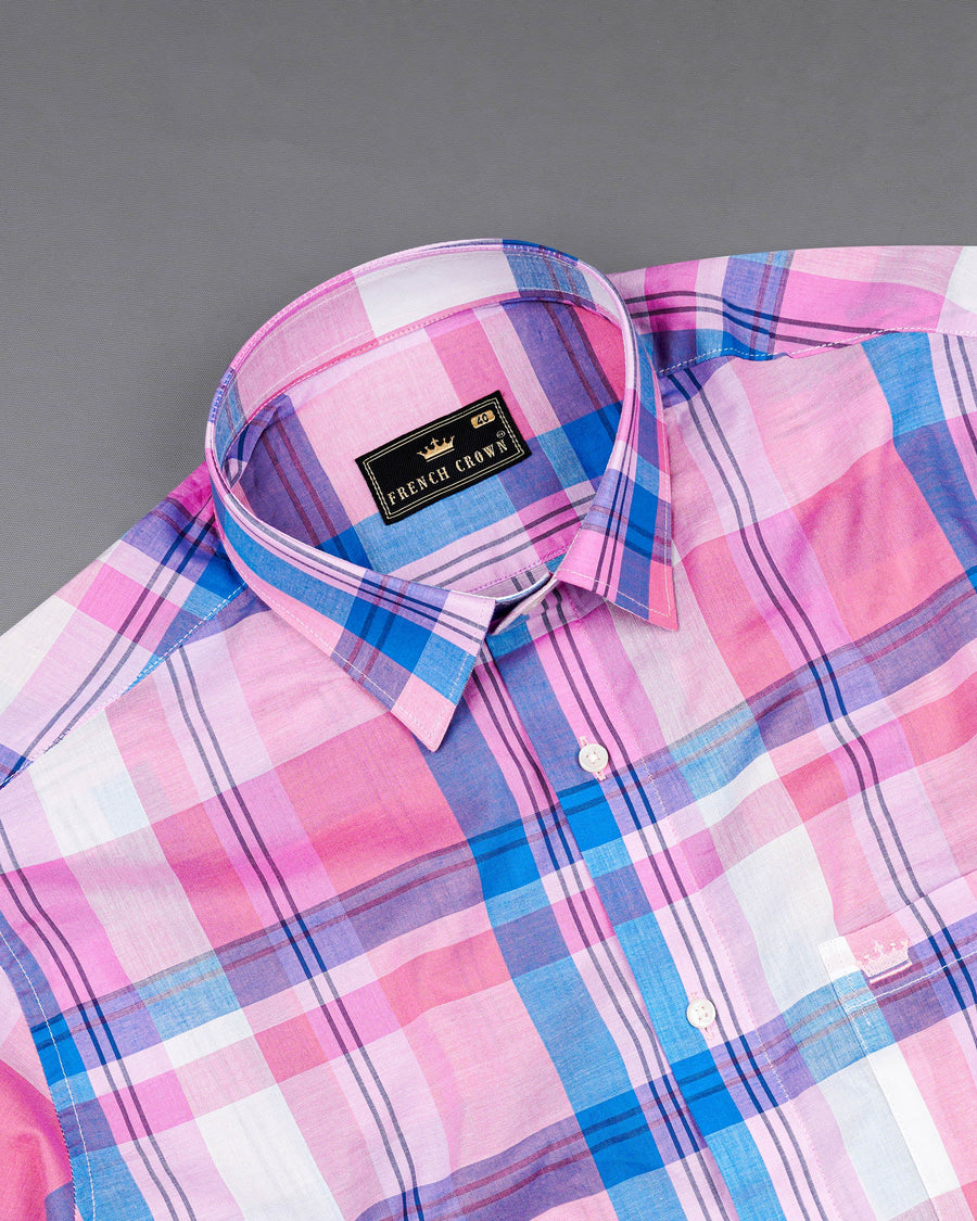 Chantilly Pink with Cornflower Blue Plaid Premium Cotton Shirt