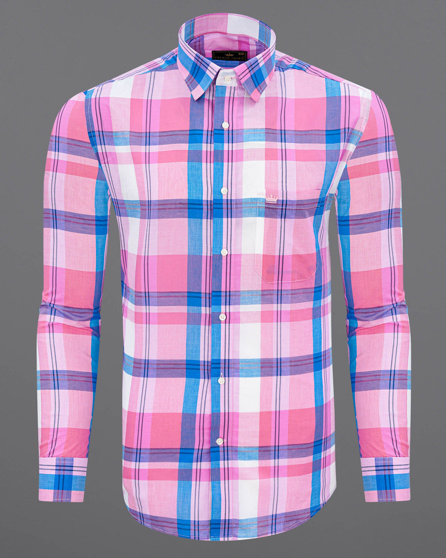 Chantilly Pink with Cornflower Blue Plaid Premium Cotton Shirt