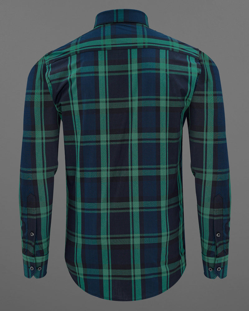 Gunmetal Blue with Viridian Green Plaid Premium Cotton Designer Shirt