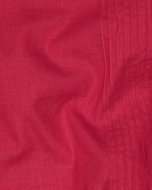 Cardinal Red Snake Pin Tucks Luxurious Linen Tuxedo Shirt
