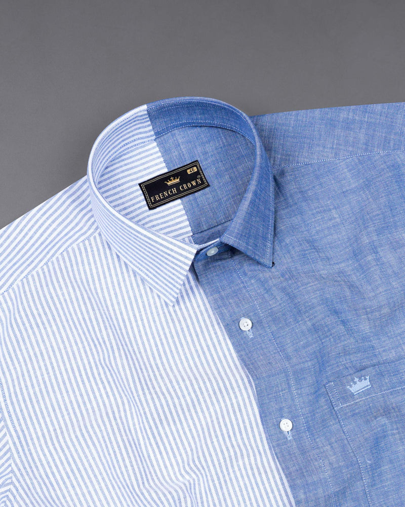 Half Striped Half Yonder Blue Royal Oxford Designer Shirt