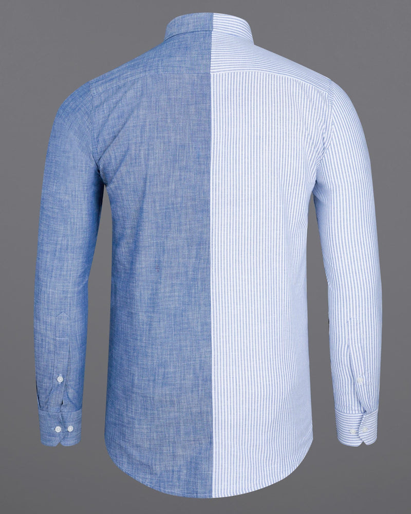 Half Striped Half Yonder Blue Royal Oxford Designer Shirt