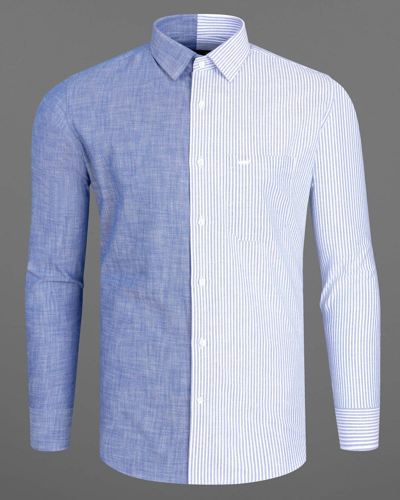 Half Striped Half Yonder Blue Royal Oxford Designer Shirt