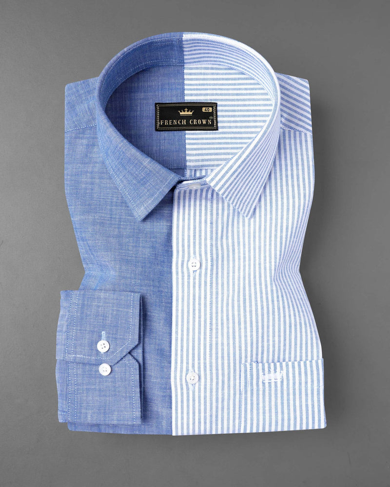 Half Striped Half Yonder Blue Royal Oxford Designer Shirt