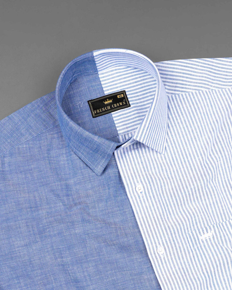 Half Striped Half Yonder Blue Royal Oxford Designer Shirt