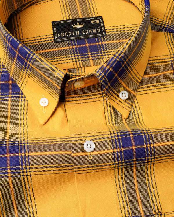 Casablanca Yellow with Meteorite Blue Twill Plaid Premium Cotton Shirt
