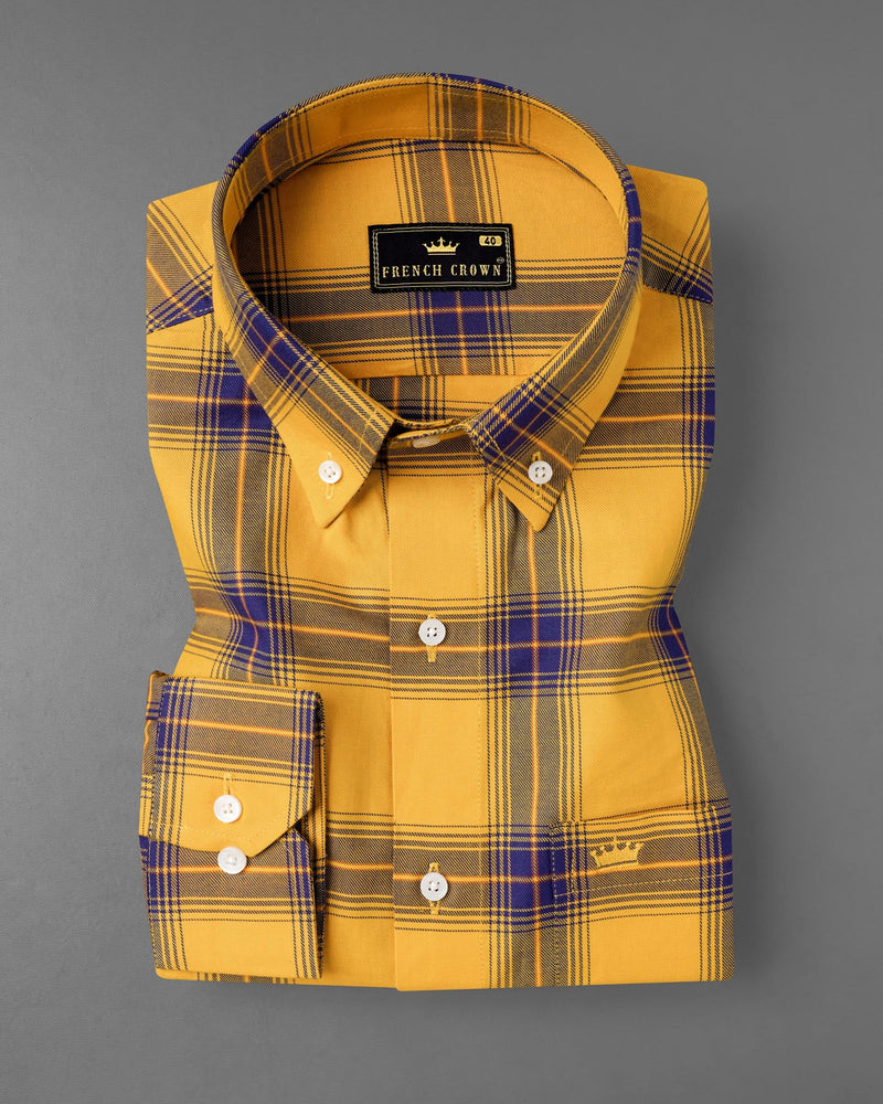 Casablanca Yellow with Meteorite Blue Twill Plaid Premium Cotton Shirt