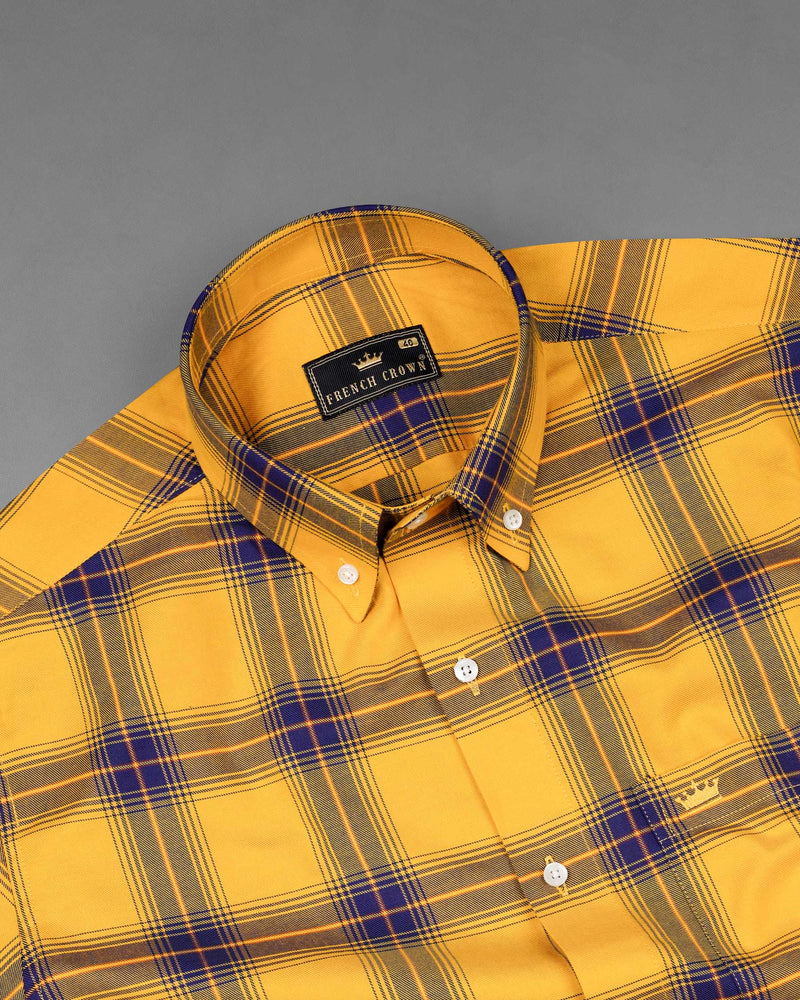 Casablanca Yellow with Meteorite Blue Twill Plaid Premium Cotton Shirt