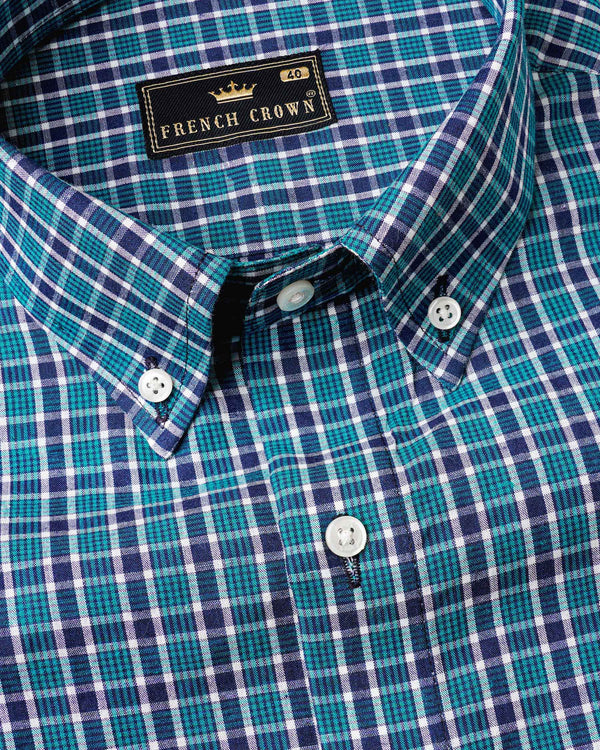 Persian Blue Checkered Premium Cotton Shirt