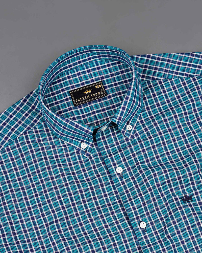 Persian Blue Checkered Premium Cotton Shirt