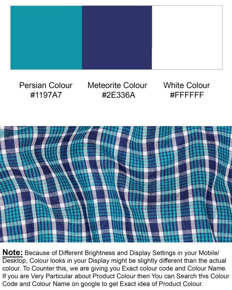 Persian Blue Checkered Premium Cotton Shirt