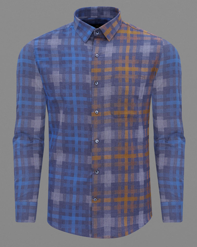 Comet Blue Plaid Dobby Textured Premium Giza Cotton Shirt