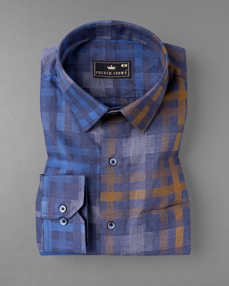 Comet Blue Plaid Dobby Textured Premium Giza Cotton Shirt