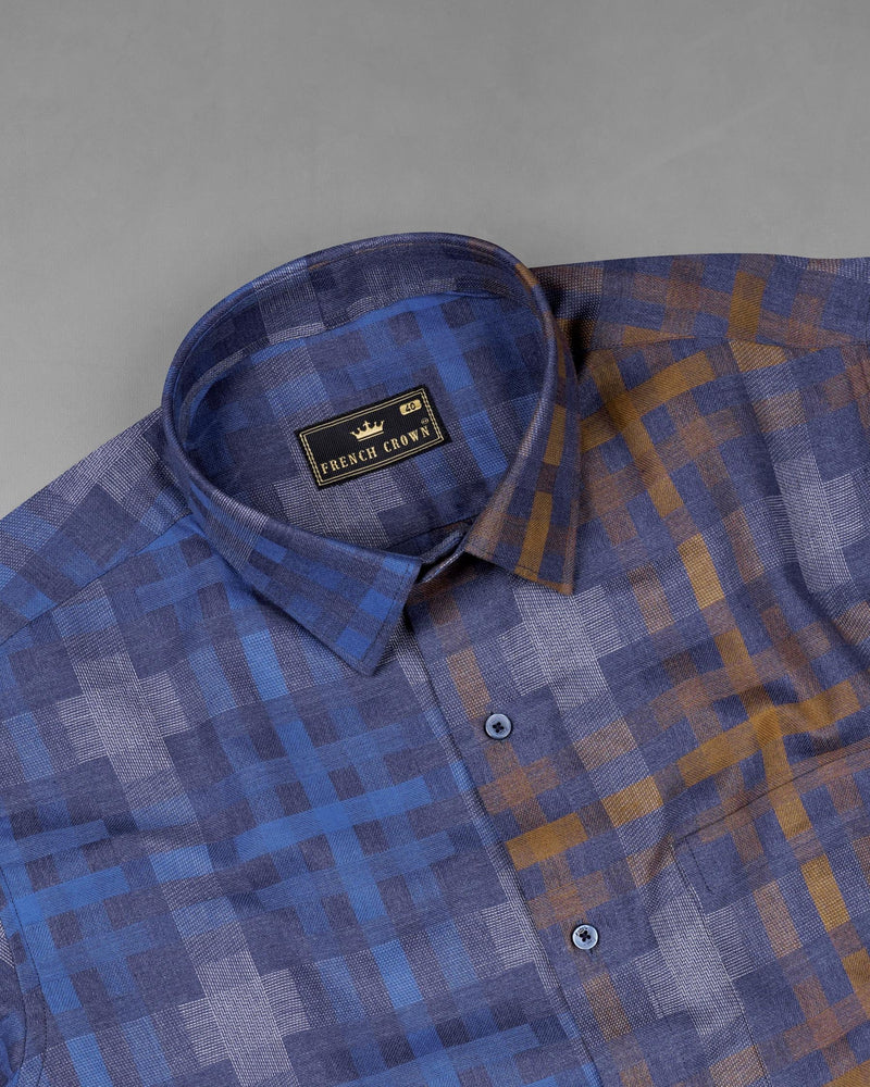 Comet Blue Plaid Dobby Textured Premium Giza Cotton Shirt