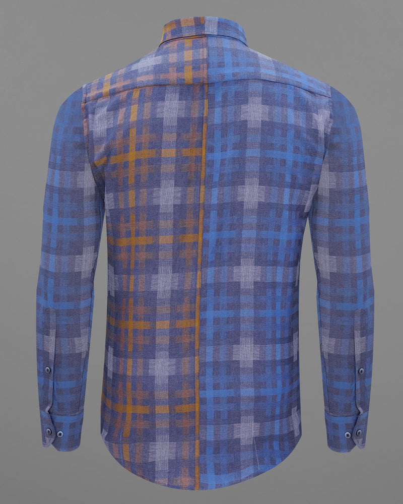 Comet Blue Plaid Dobby Textured Premium Giza Cotton Shirt