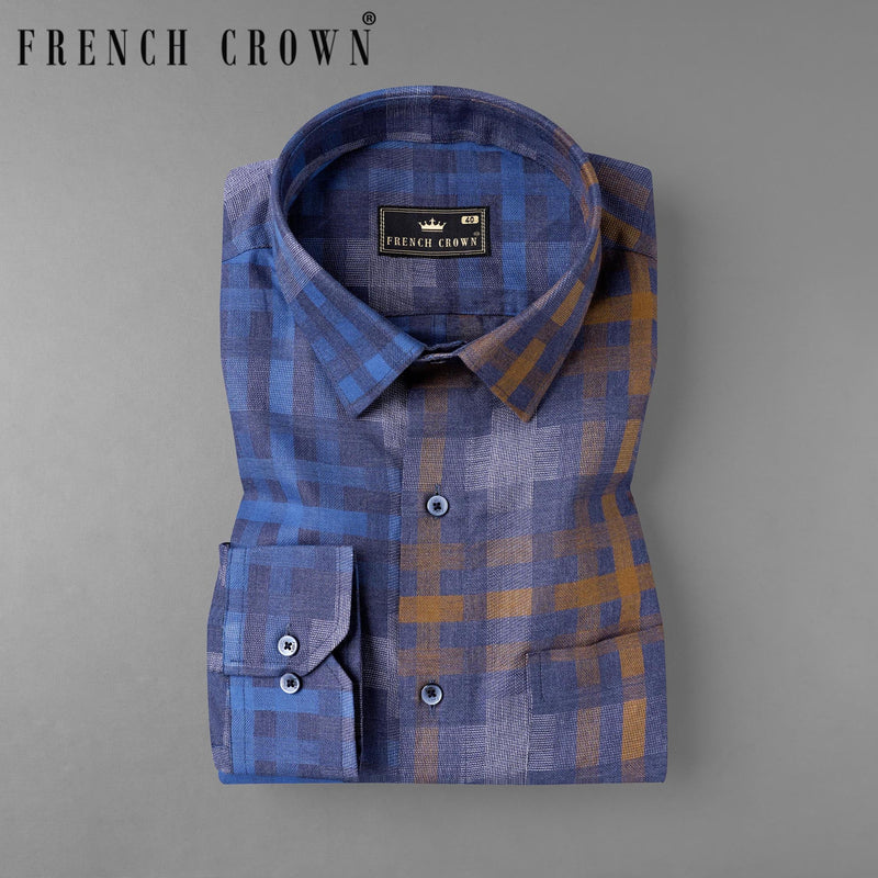 Comet Blue Plaid Dobby Textured Premium Giza Cotton Shirt