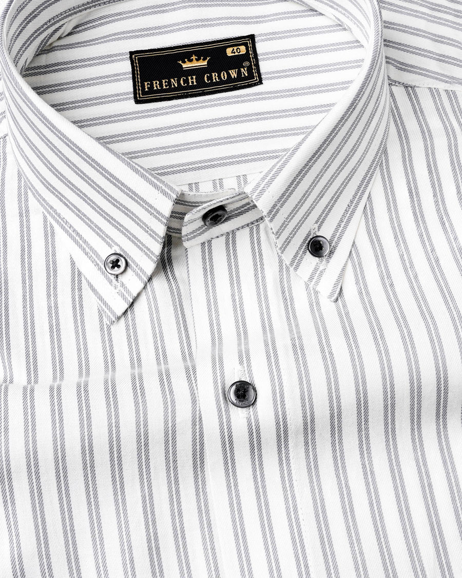 Off White with StarDust Gray Twill Striped Premium Cotton Shirt