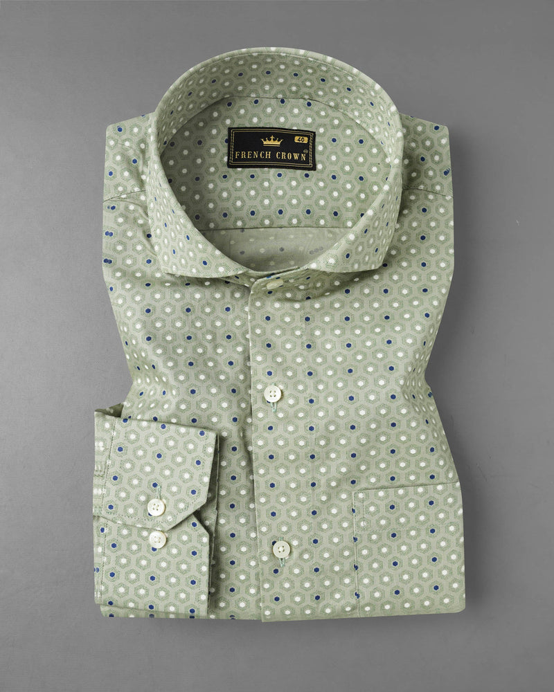 Ash Green Printed Twill Premium Cotton Shirt