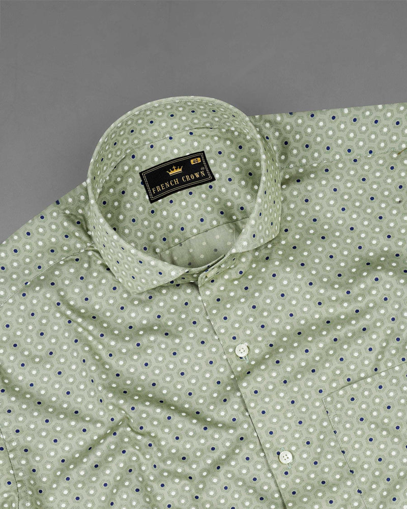 Ash Green Printed Twill Premium Cotton Shirt
