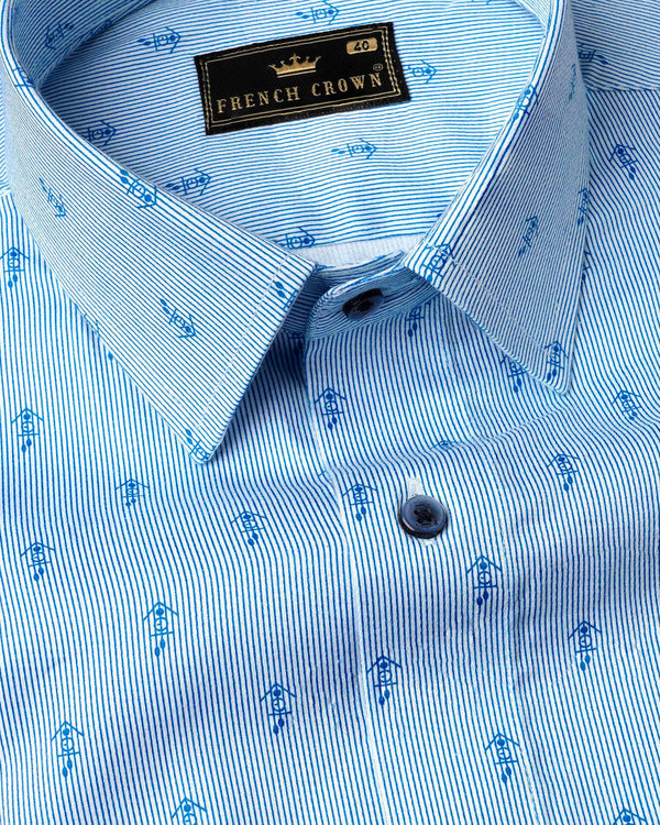 Curious Blue Striped and Anchor Printed Super Soft Premium Cotton Shirt