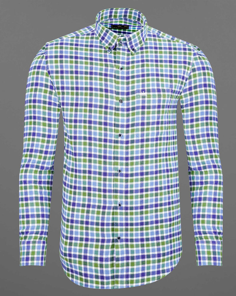 Camo Green and Gigas Blue Twill Gingham Premium Cotton Overshirt