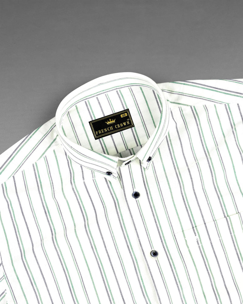 Off White Neptune Green And Martini Gray Striped Royal Oxford Shirt