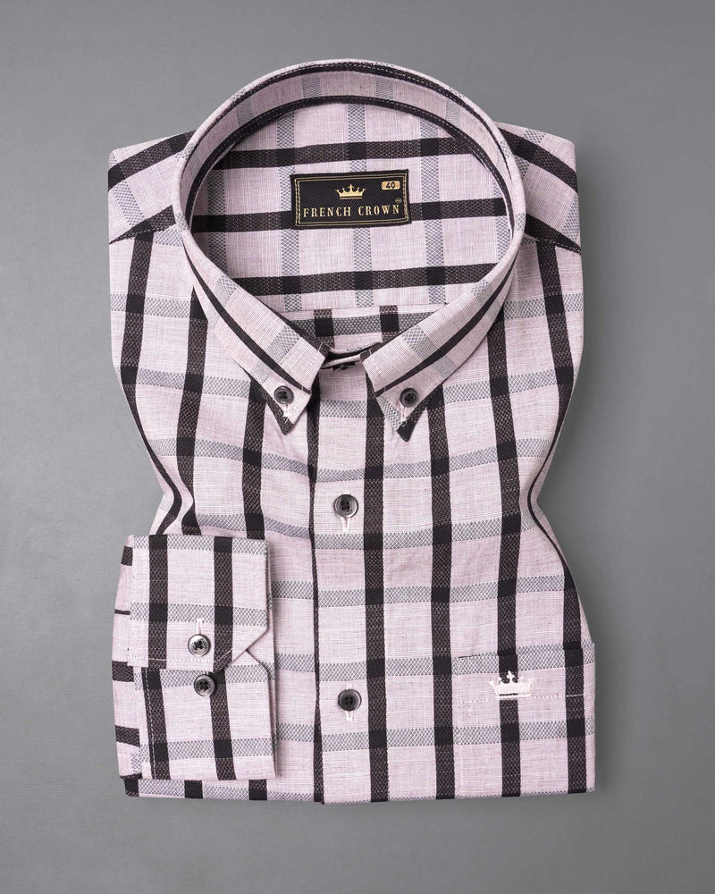 Gainsboro Pink and Jade Black Plaid Dobby Textured Premium Giza Cotton Shirt