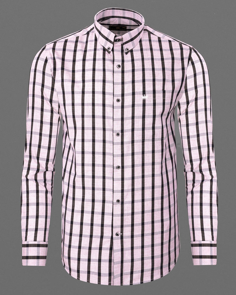 Gainsboro Pink and Jade Black Plaid Dobby Textured Premium Giza Cotton Shirt