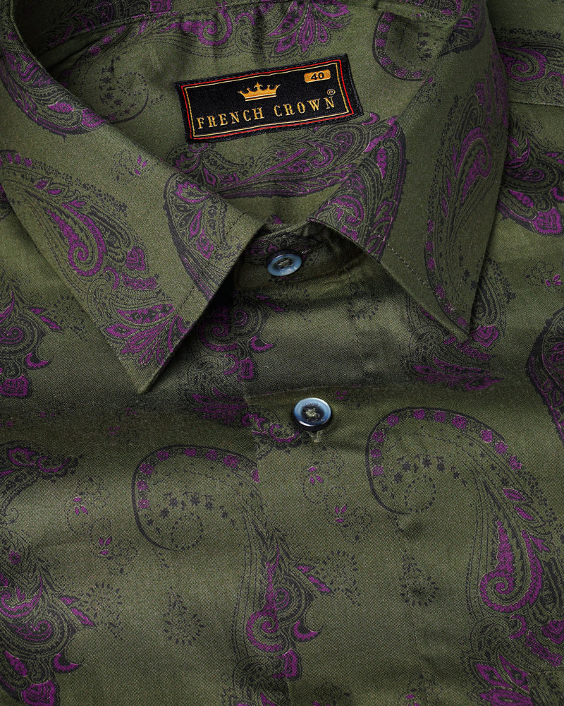 Cactus Green Paisley Printed  Soft Premium Cotton Shirt