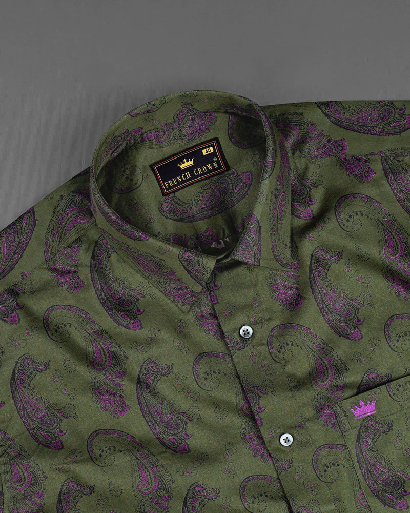 Cactus Green Paisley Printed  Soft Premium Cotton Shirt