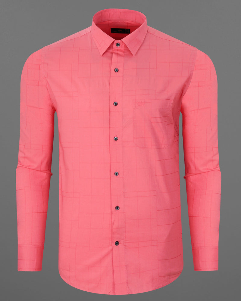 Froly Pink Plaid Dobby Textured Premium Giza Cotton Shirt