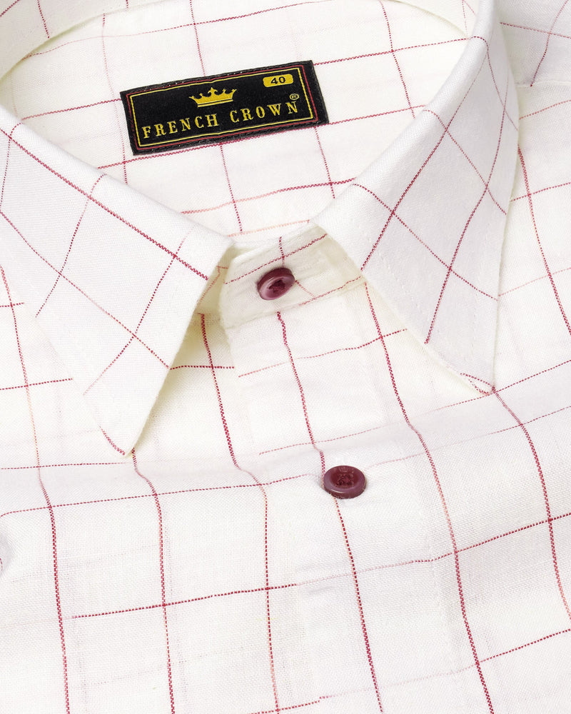 Bright White windowpane Luxurious Linen Shirt