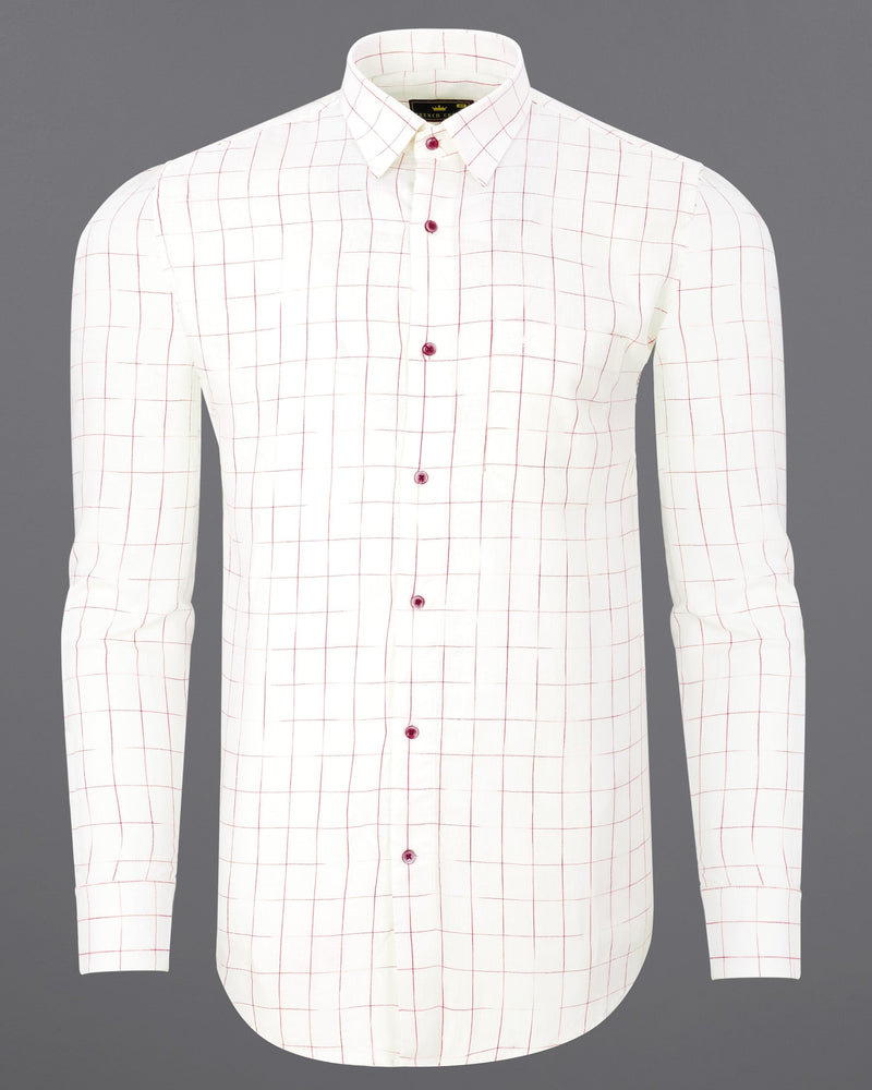 Bright White windowpane Luxurious Linen Shirt